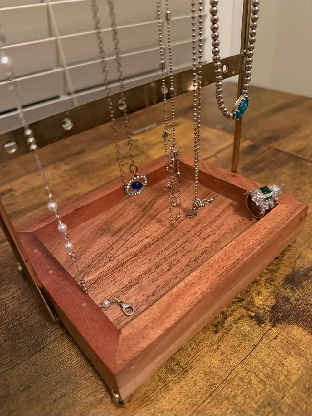 Gold & Wood Jewelry Stand Organizer